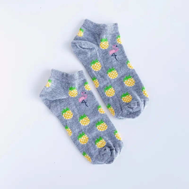Çorap N229 -Mini Ananaslar Flamingolu Gri Bilek Çorap