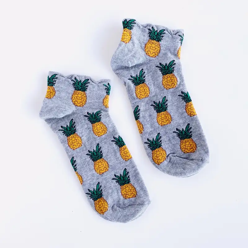 Çorap N233 - Ananaslı Gri Bilek Çorap
