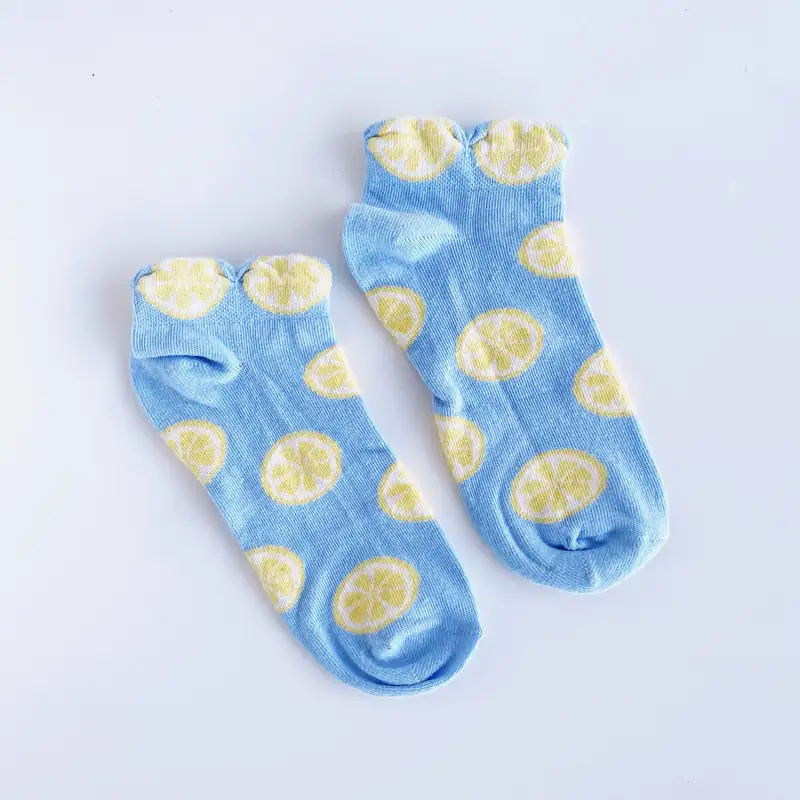 Çorap N235 - Limonlu Açık Mavi Bilek Çorap
