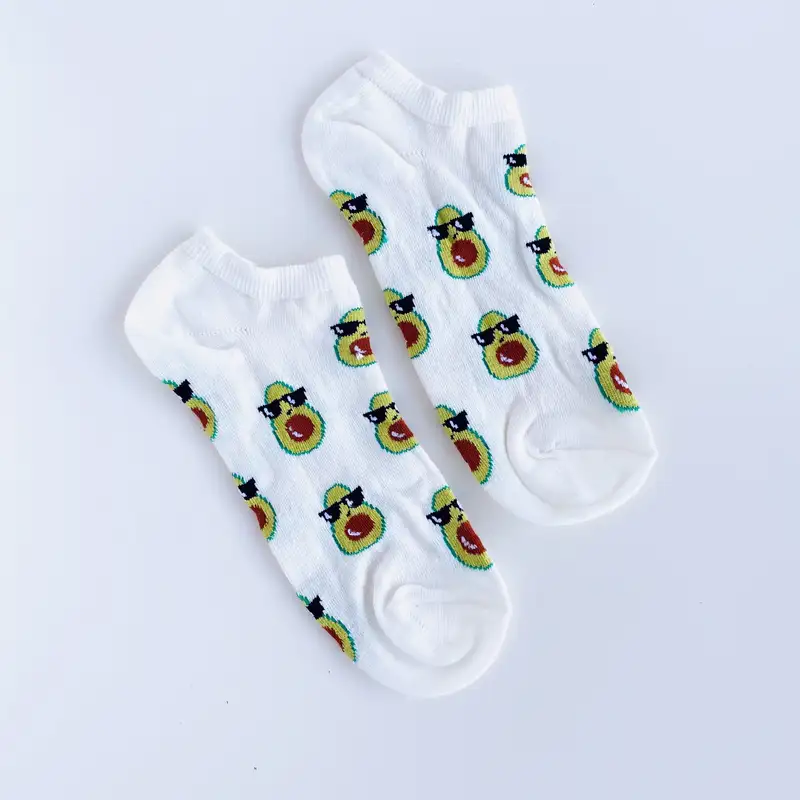 Çorap N239 - Gözlüklü Avokado Beyaz Bilek Çorap