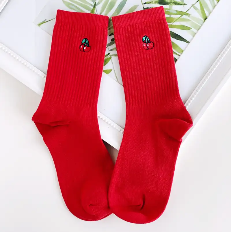 Çorap N249 - Minimal Serisi Kirazlı Kırmızı Çorap