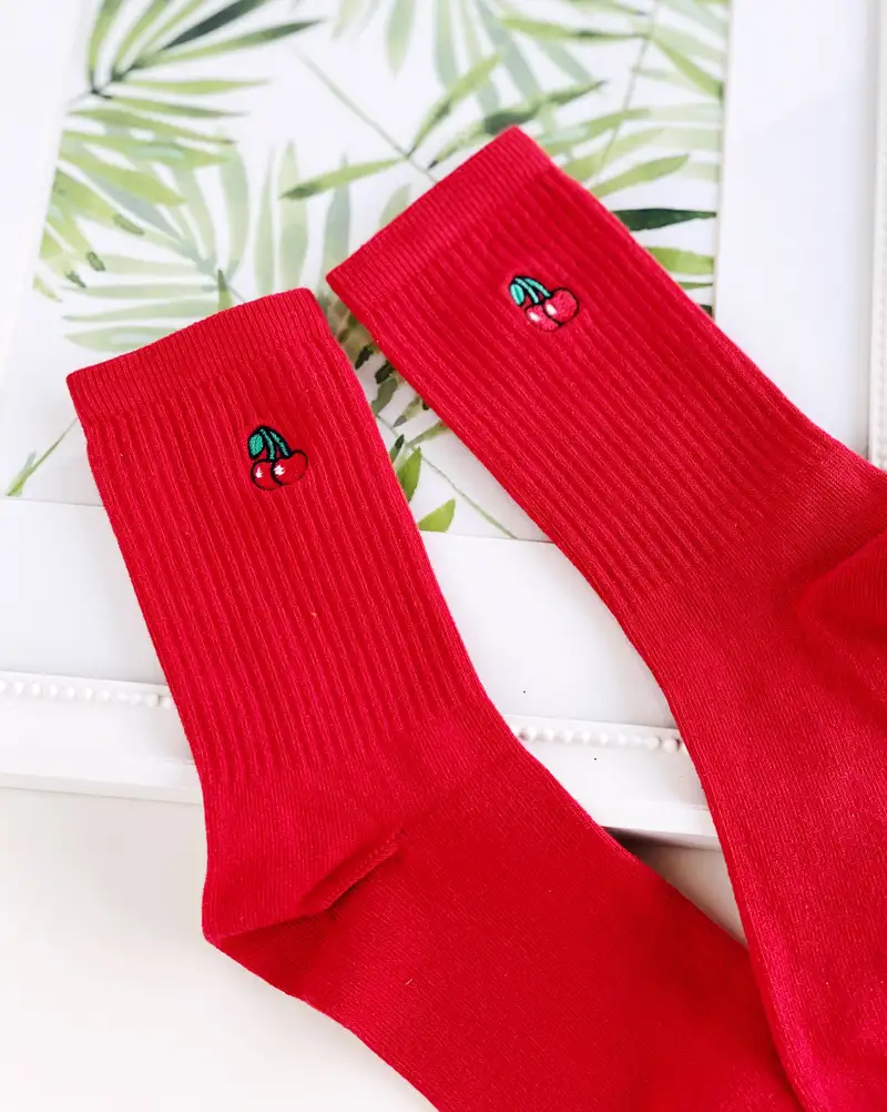 Çorap N249 - Minimal Serisi Kirazlı Kırmızı Çorap