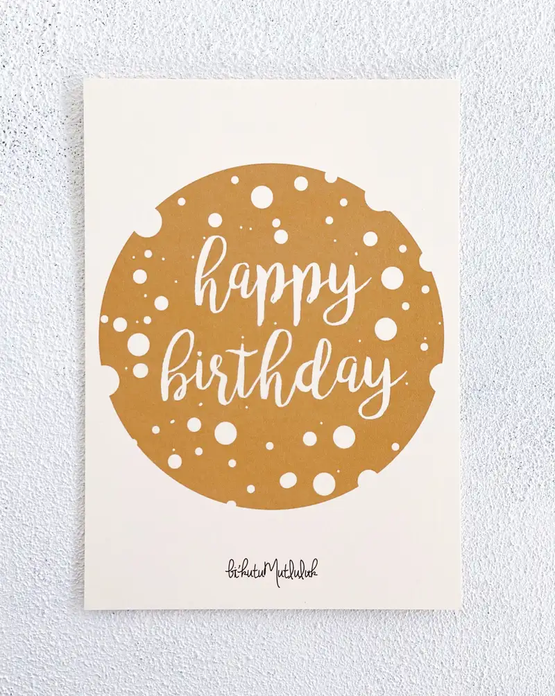 Gold Happy Birthday Doğum Günü Motto Kartı Kartpostal