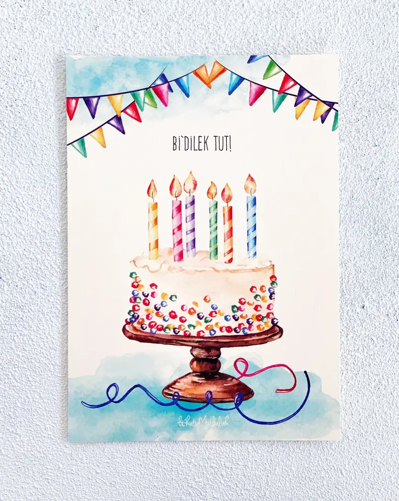 Suluboya Rengarenk Doğum Günü motto kartı Kartpostal