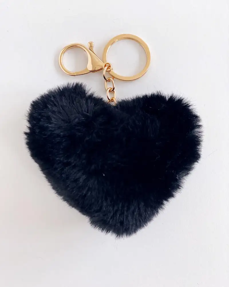 Anahtarlık -  Siyah Peluş Kalp Anahtarlık