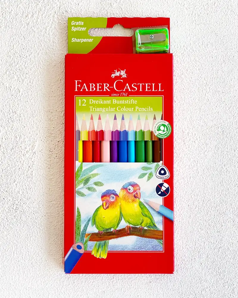 Faber-Castell Üçgen Kuru Boya Kalemi 12'li + Kalemtıraş